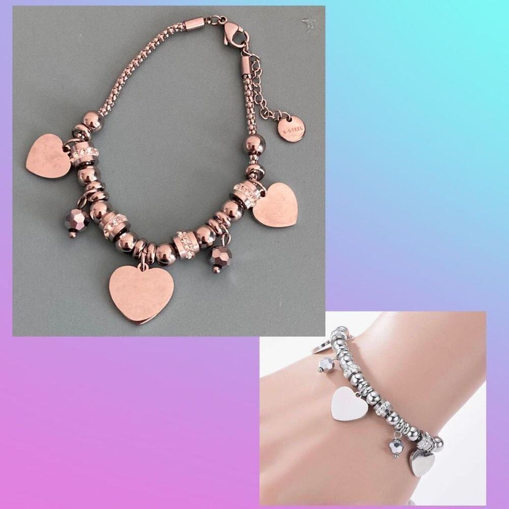 Bracelets for Women, Stainless Steel Chain Wrist Bracelet Charm Bead Pendant Bra